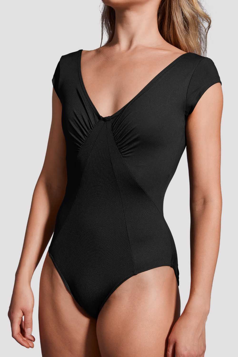 Ladies Mirella Black Label Ruched Cap Sleeve Leotard